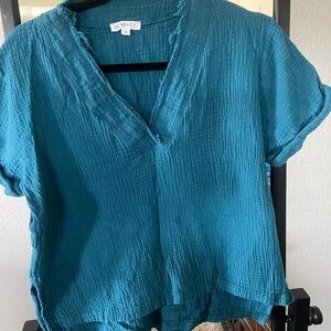 AMBI+CO Teal V-Neck Women's Blouse